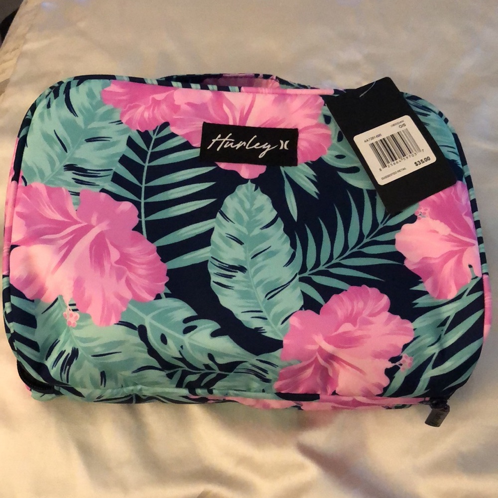 Hurley 100% Polyester Obsidian & Tropical Flower Zip Around Cosmetic Bag OS NWT - Picture 4 of 16
